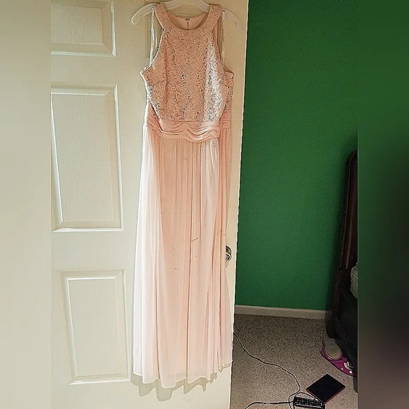 david's bridal blush pink bridesmaid dress Simple Long Pink Ruffles Bridesmaid Dresses – TANYA BRIDAL main image 0